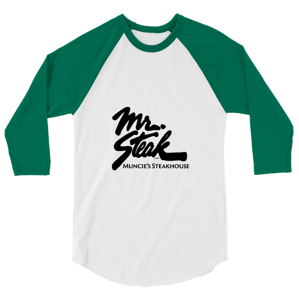 A mockup of the Mr. Steak Restaurant Raglan 3/4 Sleeve