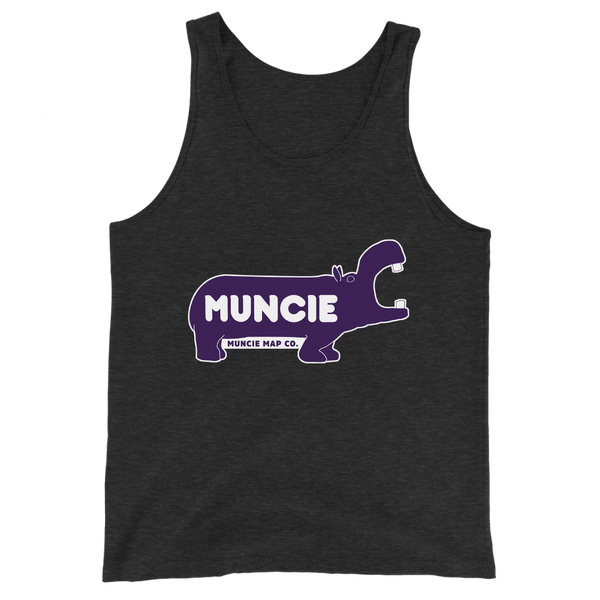 A mockup of the Purple Hippo Muncie Tank Top