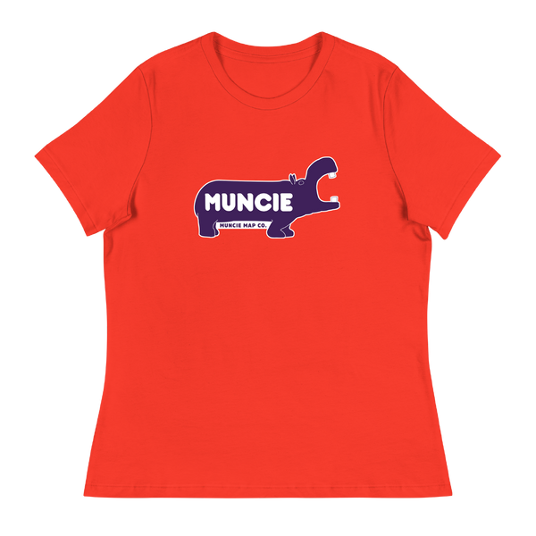 A mockup of the Purple Hippo Muncie Ladies Tee