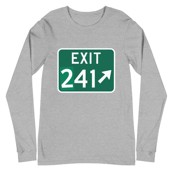 A mockup of the Exit (2)41 Sign Muncie Long Sleeve Tee
