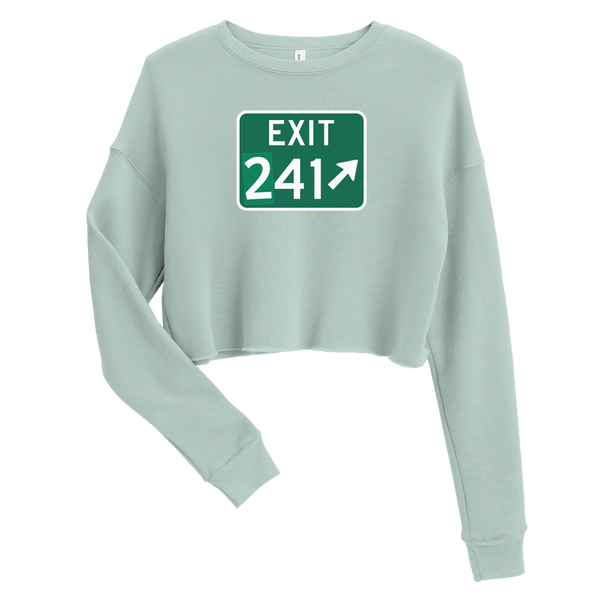 A mockup of the Exit (2)41 Sign Muncie Ladies Cropped Crewneck