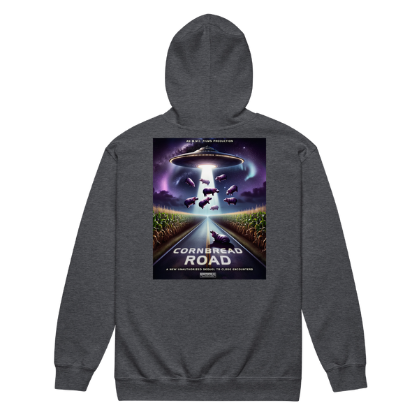 A mockup of the Cornbread Road Close Encounters Parody Zipping Hoodie