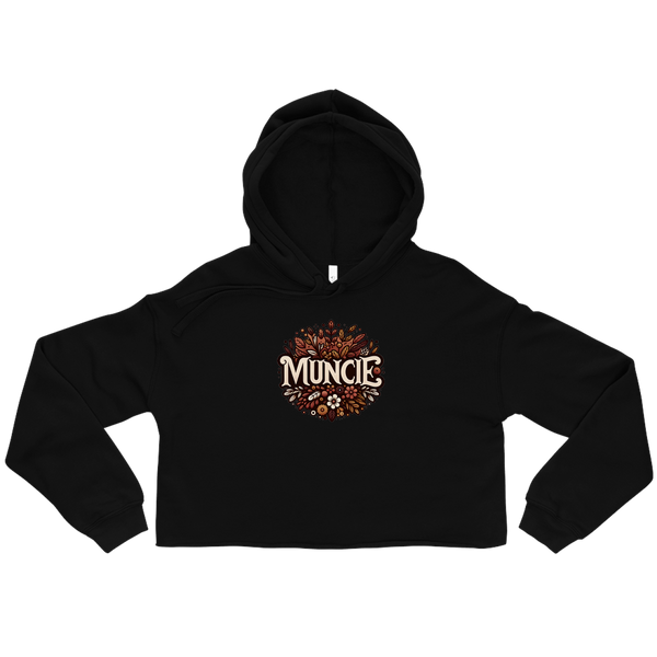 A mockup of the Autumn Bouquet Muncie Ladies Cropped Hoodie