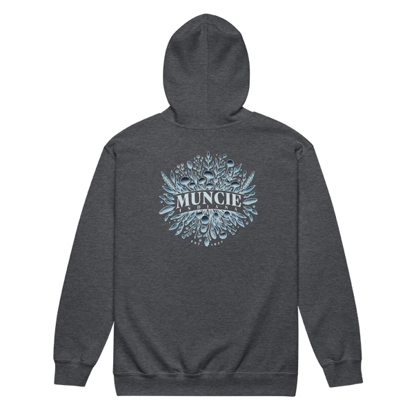 A mockup of the Wildflower Muncie Frost Zipping Hoodie