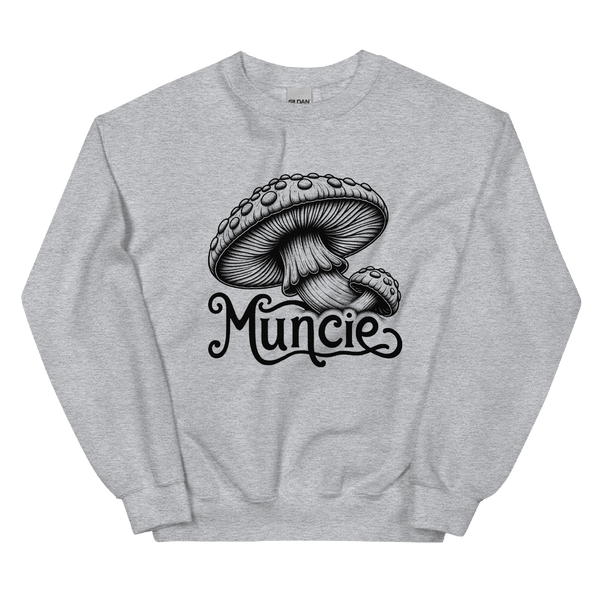 A mockup of the Shroomin' Muncie Crewneck