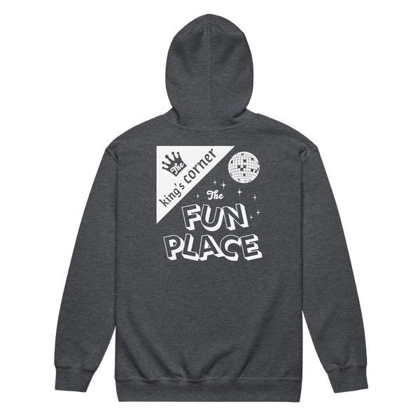 A mockup of the King's Corner Dance Hall Zipping Hoodie