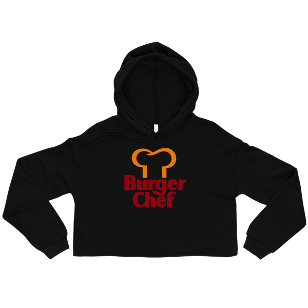 A mockup of the Burger Chef Restaurant Ladies Cropped Hoodie