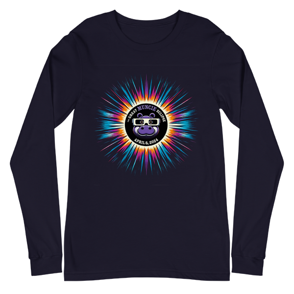 A mockup of the The Great Muncie Eclipse of 2024 Long Sleeve Tee