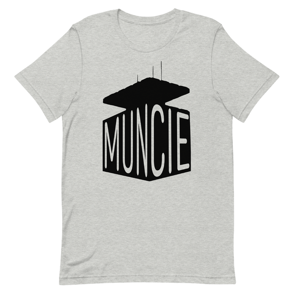 A mockup of the AT&T Building Shape Muncie T-Shirt