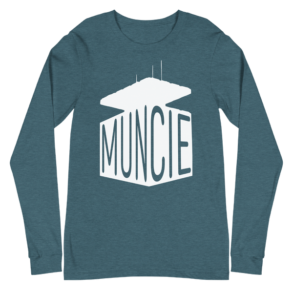 A mockup of the AT&T Building Shape Muncie Long Sleeve Tee