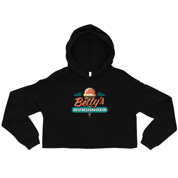 A mockup of the Betty's Humdinger Ice Cream Ladies Cropped Hoodie