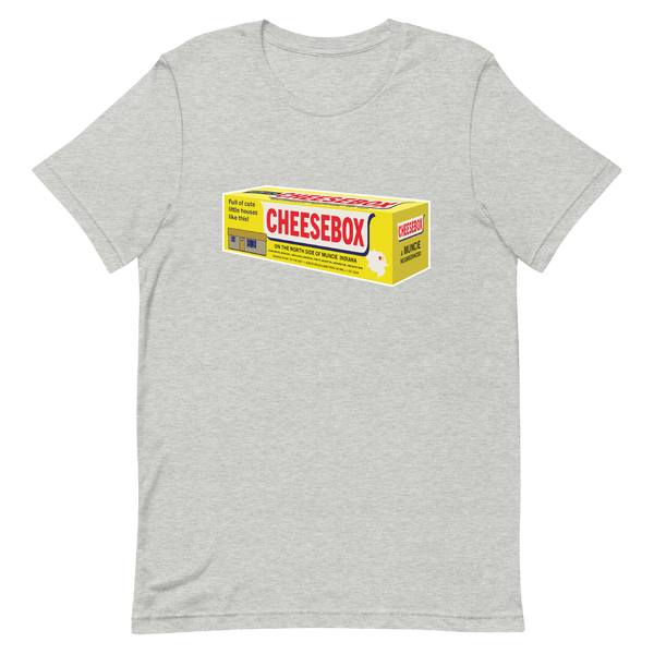 A mockup of the Cheesebox Velveeta Parody T-Shirt