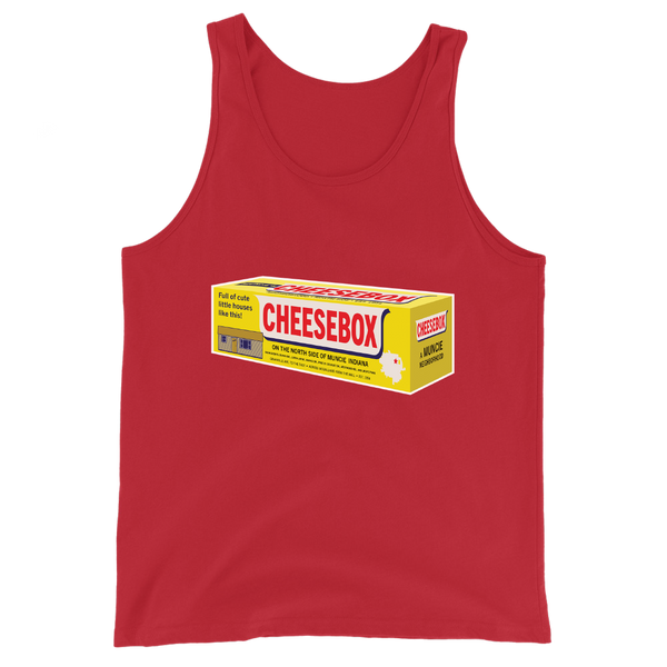 A mockup of the Cheesebox Velveeta Parody Tank Top