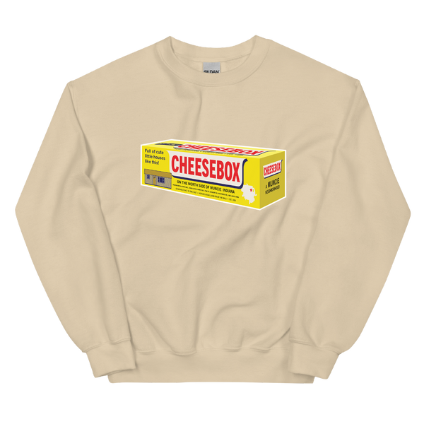 A mockup of the Cheesebox Velveeta Parody Crewneck