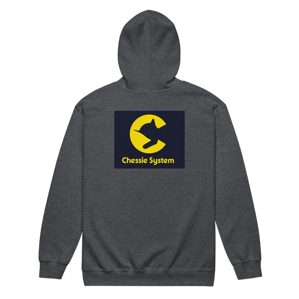 A mockup of the Chessie System Zipping Hoodie
