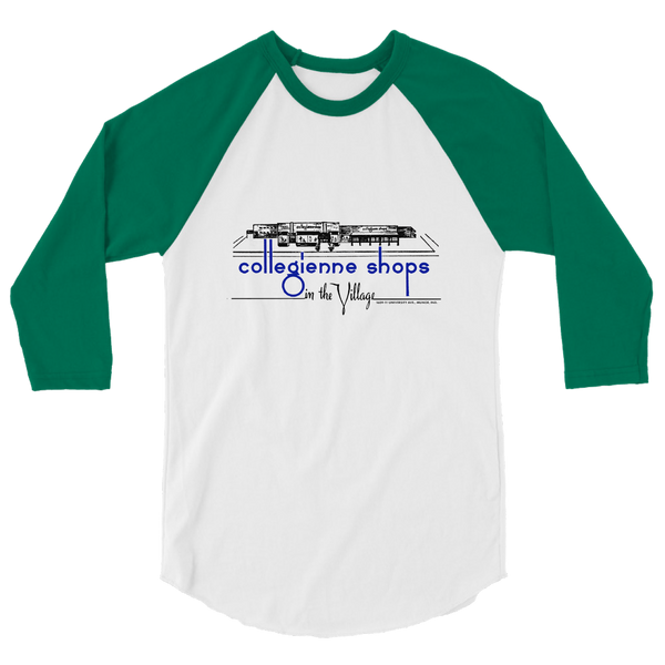 A mockup of the Collegienne Shop Ball Stores Raglan 3/4 Sleeve