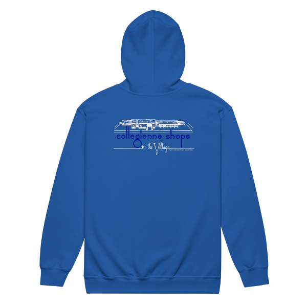 A mockup of the Collegienne Shop Ball Stores Zipping Hoodie