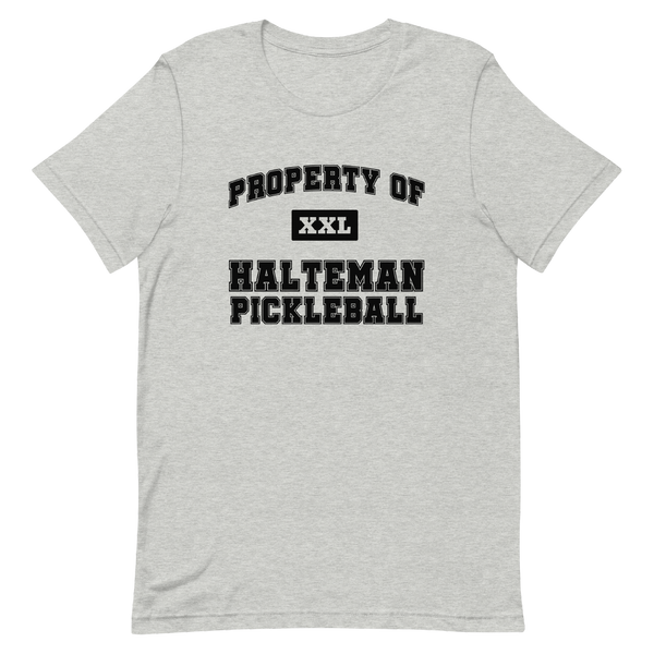 A mockup of the Halteman Pickleball Property of T-Shirt