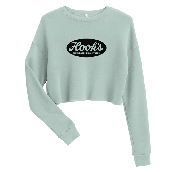 A mockup of the Hook's Dependable Drug Stores Ladies Cropped Crewneck