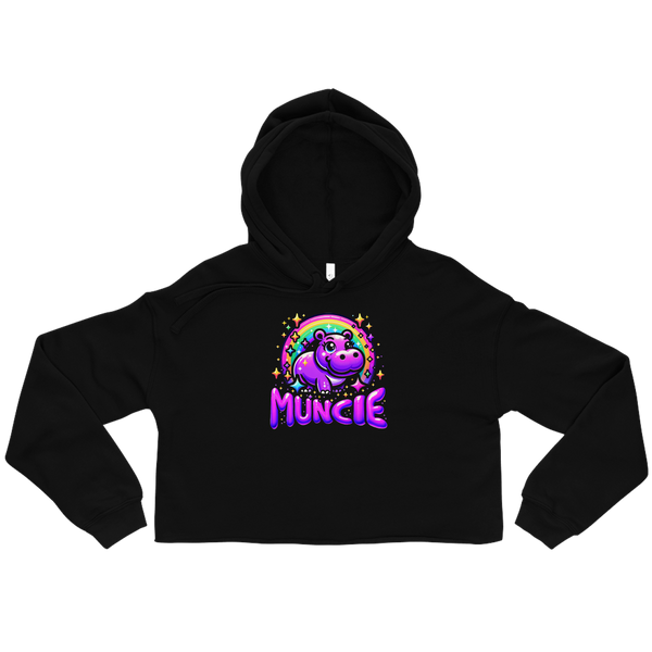 A mockup of the Magic Sparkle Purple Hippo Ladies Cropped Hoodie