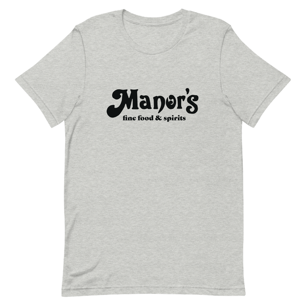 A mockup of the Manor's Fine Food & Spirits T-Shirt