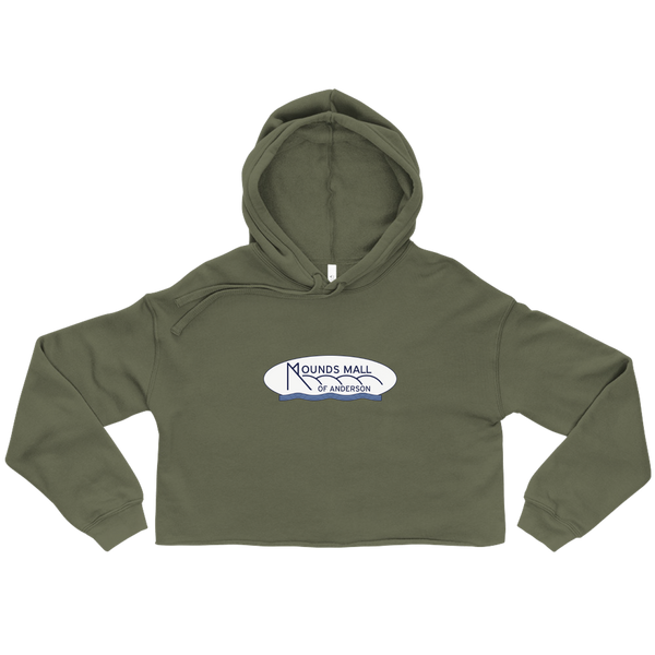 A mockup of the Mounds Mall Anderson Ladies Cropped Hoodie