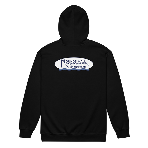 A mockup of the Mounds Mall Anderson Zipping Hoodie