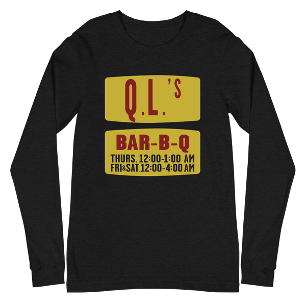 A mockup of the QL's Bar-B-Q Long Sleeve Tee