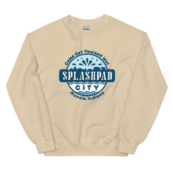 A mockup of the Splashpad City Muncie Crewneck