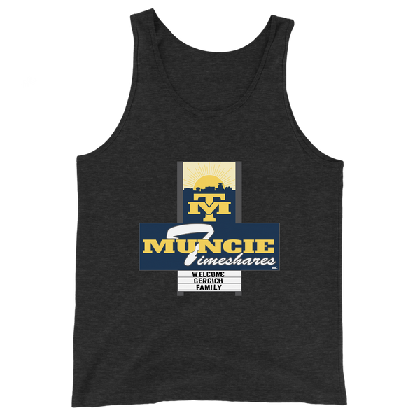 A mockup of the Muncie Timeshares Jerry Gergich Tank Top