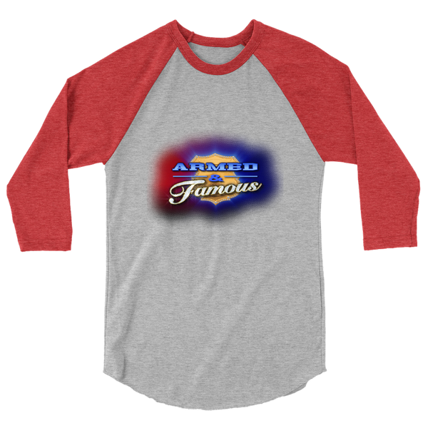 A mockup of the Armed & Famous TV Show Raglan 3/4 Sleeve