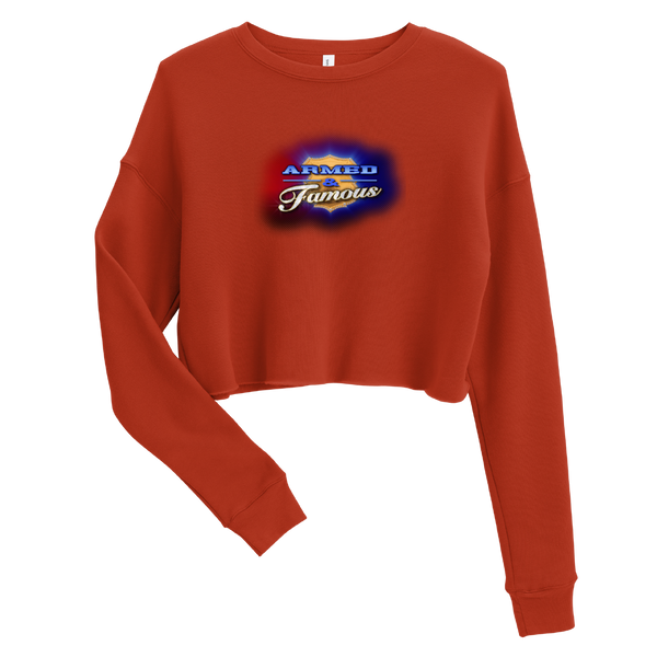 A mockup of the Armed & Famous TV Show Ladies Cropped Crewneck