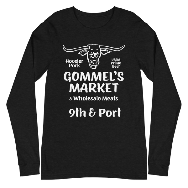 A mockup of the Gommel's Market Long Sleeve Tee
