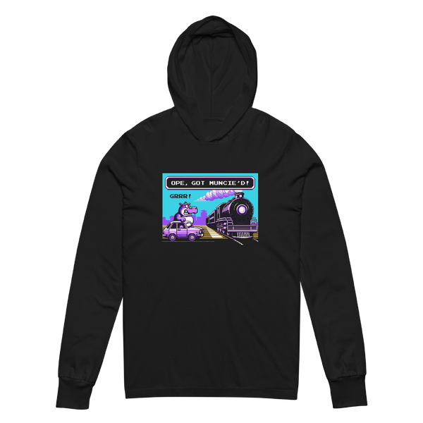 A mockup of the Ope, Got Muncie'd Hooded Tee