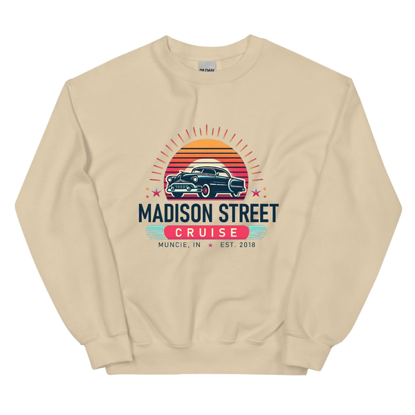 A mockup of the Madison Street Cruise Sunset Crewneck