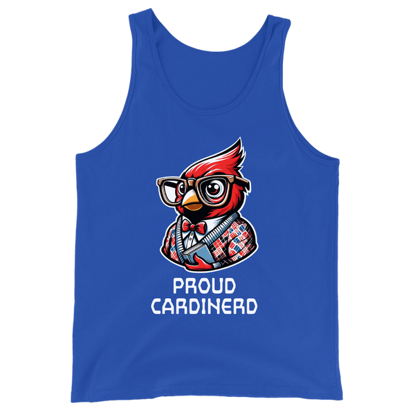 A mockup of the Cardinerd Cardinal Nerd Tank Top