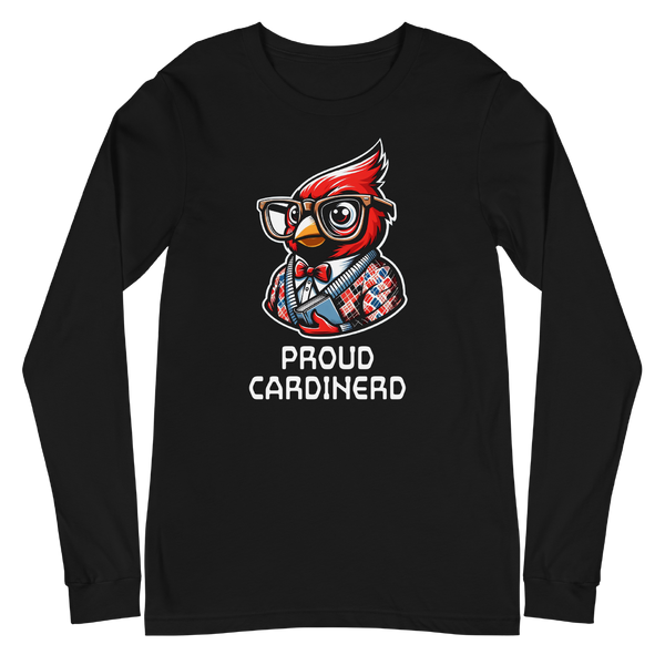 A mockup of the Cardinerd Cardinal Nerd Long Sleeve Tee