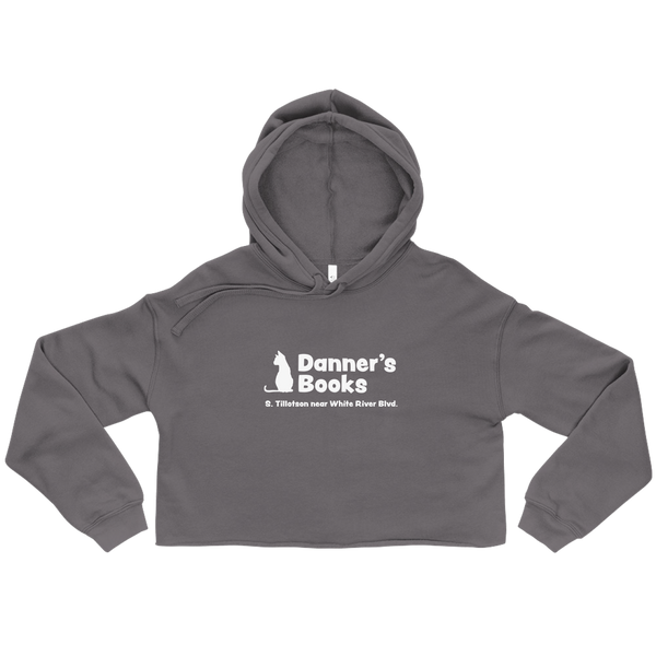 A mockup of the Danner's Books Ladies Cropped Hoodie