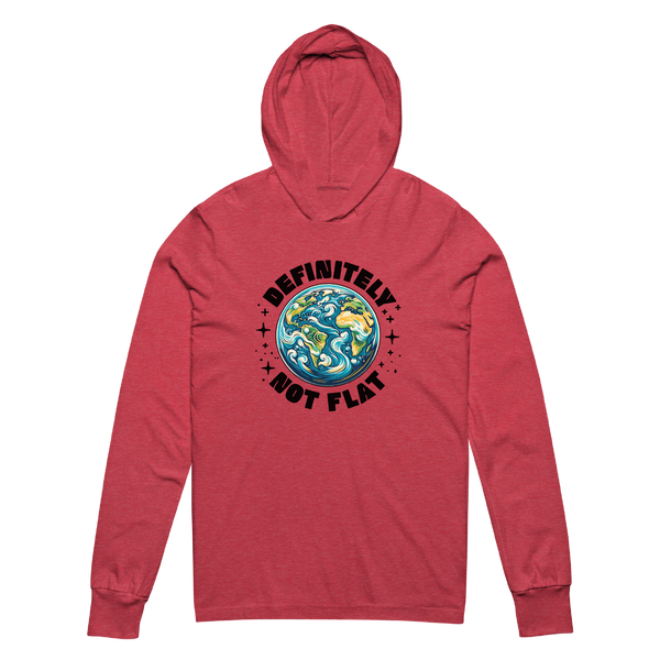 A mockup of the Definitely Not Flat Earth Hooded Tee