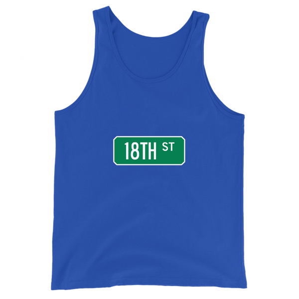 A mockup of the 18th St Street Sign Muncie Tank Top