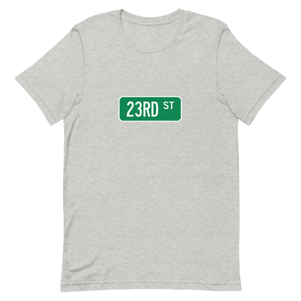 A mockup of the 23rd St Street Sign Muncie T-Shirt