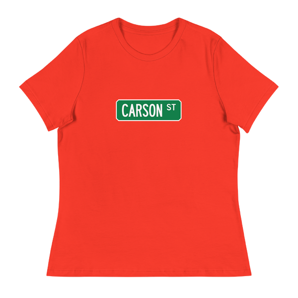 A mockup of the Carson St Street Sign Muncie Ladies Tee