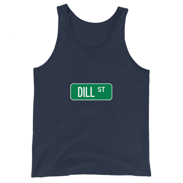 A mockup of the Dill St Street Sign Muncie Tank Top