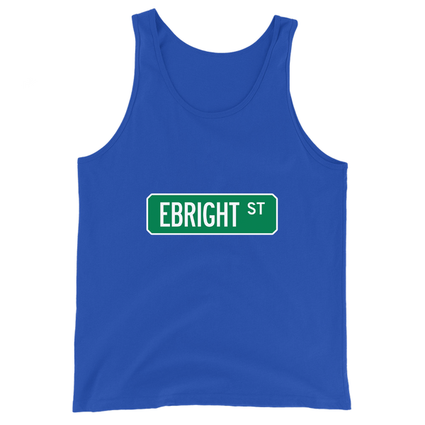 A mockup of the Ebright St Street Sign Muncie Tank Top