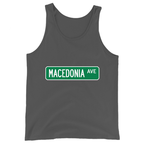 A mockup of the Macedonia Ave Street Sign Muncie Tank Top