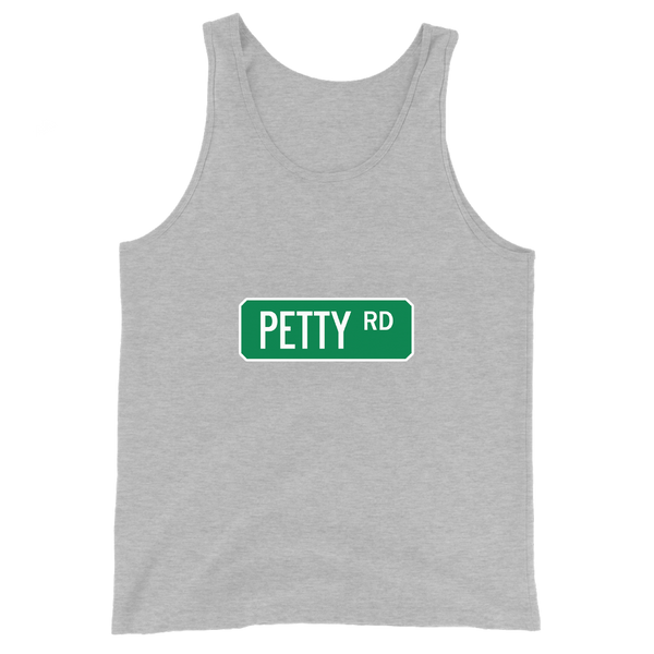 A mockup of the Petty Rd Street Sign Muncie Tank Top