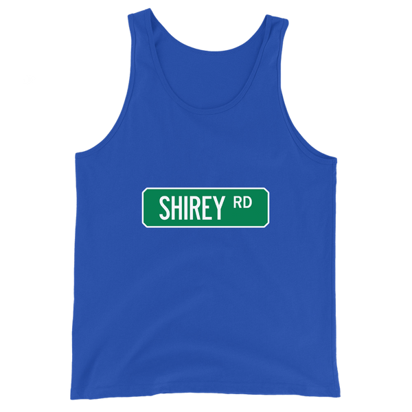 A mockup of the Shirey Rd Street Sign Muncie Tank Top