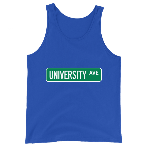 A mockup of the University Ave Street Sign Muncie Tank Top