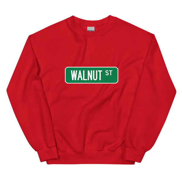 A mockup of the Walnut St Street Sign Muncie Crewneck