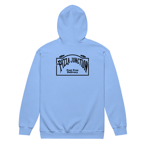 A mockup of the Pizza Junction Zipping Hoodie